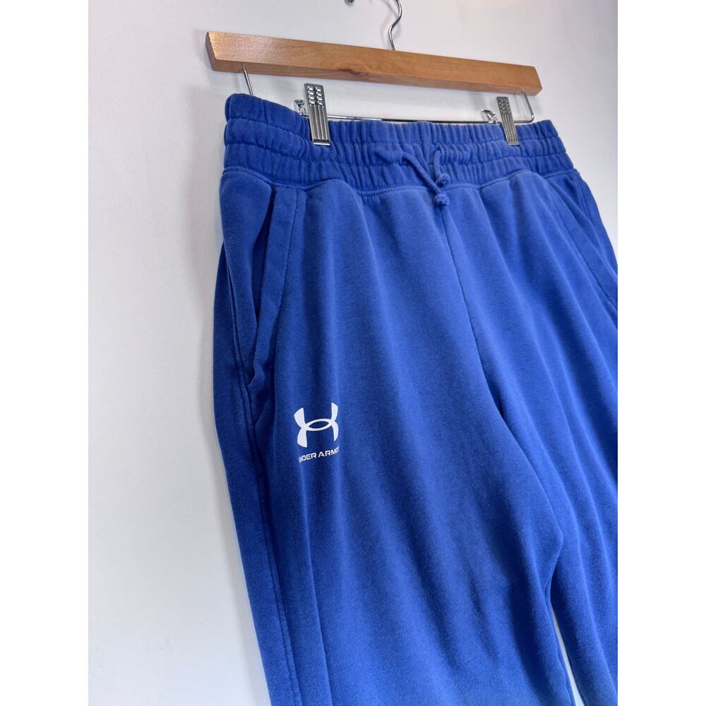 Under Armour Mens Medium Loose Fit Cotton Blend Joggers Blue Colorblock Pants - Picture 3 of 10